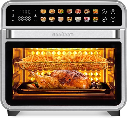 [BRSREZAKBFYAOCD7] SEEDEEM 32QT Air Fryer Combo, 14-in-1 Extra Large Convection Oven with LED Touchscreen, Stainless Steel Countertop Oven for Family Cooking