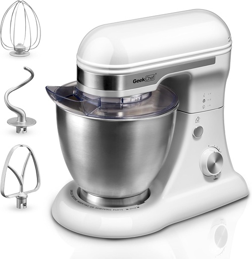 [BRSREHT3OUHGMCY4] Geek Chef Electric Stand Mixer, 4.8QT 12 Speeds Tilt-head Food Mixer with Dough Hook, Whisk, Beater, Bowl, Rotary Knob for Home Kitchen Use, Bright White