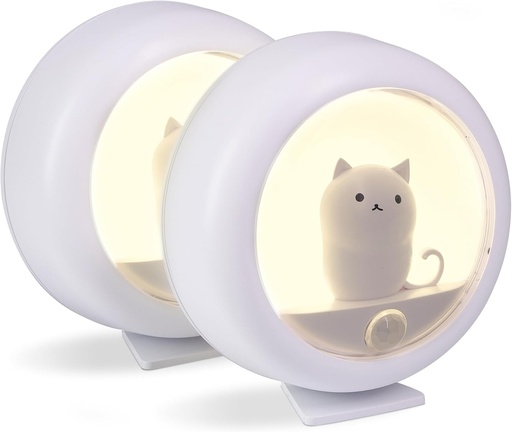 [BRSRE2YFOQPWK3LL] Attivolife Cat Motion Sensor Night Light, Cute Cat Magnetic LED Rechargeable Lamp with Dimmable, Portable Room Bedroom Bathroom Kitchen Wardrobe Stair Locker Wall Decor Lamp for Kid Teen(White x 2)