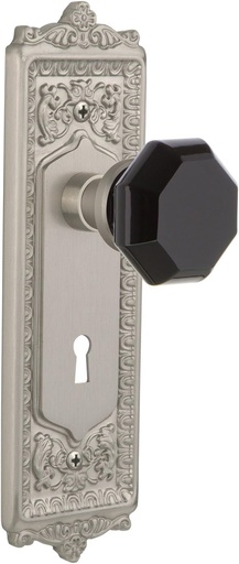 [BRSWEBA6CNYQEYA2] Nostalgic Warehouse 721595 Egg & Dart Plate with Keyhole Passage Waldorf Black Door Knob in Satin Nickel, 2.75