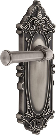 [BRSWGGAOBEAQMA3A] Grandeur GVCGEO_PSG_234 Grande Victorian Solid Brass Rose Right Handed Passage Door Lever Set with Georgetown Lever and 2-3/4" Backset - Antique Pewter