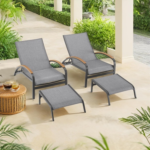 [BRSRAZTRBAHAOFDV] Ulax furniture Outdoor Chaise Lounges, Set of 2, Patio Aluminum Convertible Lounger Chairs with Phifertex Fabric