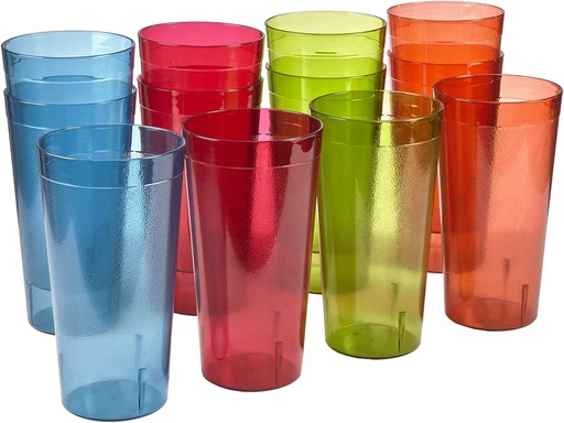 [BRSWKFD5OYOA4DA5] US Acrylic Café Plastic Reusable Tumblers (Set of 12) 32-ounce Iced-Tea Cups, Assorted | Value Set of Restaurant Style Drinking Glasses, Stackable, BPA-free, Made in the USA | Top-rack Dishwasher Safe