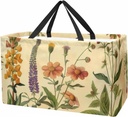 Generic Reusable Grocery Bag Heavy Duty Shopping Tote Bag Foldable with Reinforced Handle, Butterflies Wildflowers Floral, 22.0x12.6x11.4 in/56x29x32 cm, gwl-001-1