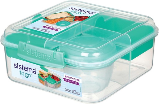 [BRSWGYYDBYBRUFDU] Sistema To Go Collection Bento Box Cube Plastic Lunch and Food Storage Container, 5.3 Cup, Multi-Compartment, Color Varies, BPA Free