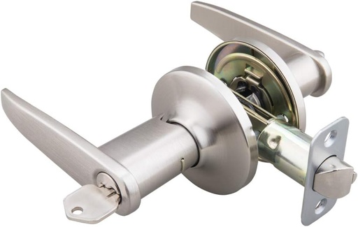 [BRSWGGIYCUPAKEL5] EZ-FLO 57850 Straight Door Lock Lever Handle Entry Lockset, Reversible Right/Left Handed, Radius Corner Latch Plate, Satin Nickel
