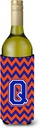 Caroline's Treasures CJ1044-QLITERK Letter Q Chevron Orange and Blue Wine Bottle Hugger Bottle Cooler Sleeve Hugger Machine Washable Collapsible Insulator Beverage Insulated Holder