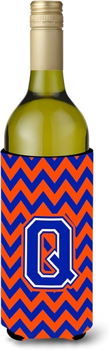 [BRSWKYDYOQAQE2A5] Caroline's Treasures CJ1044-QLITERK Letter Q Chevron Orange and Blue Wine Bottle Hugger Bottle Cooler Sleeve Hugger Machine Washable Collapsible Insulator Beverage Insulated Holder