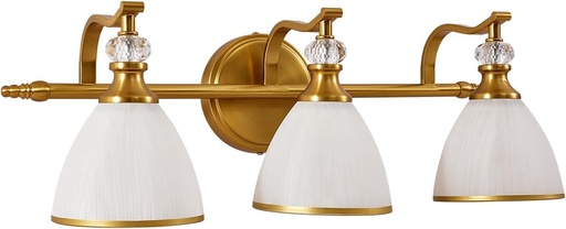 [BRSRAZT5CINGM2DX] ANDY STAR Bathroom Light Fixture, 3-light Brass Vanity Light, Vintage Bathroom Lights Over Mirror with Crystal Beads, Wall Sconce Lighting with Frosted Milky Glass Shade, E26 Base (Bulbs Not Included)