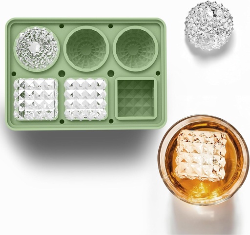 [BRSREGQCBYPAIFIY] Large Silicone Ice Cube Molds with Lid, Easy Release 1.7 Inch Big Ice Cube Tray, Food-Grade Sphere Ball & Square Ice Cube Maker for Cocktail, Whiskey, Bourbon, Coffee, Drinks (green)