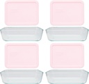 Pyrex 7210 3-Cup Glass Dish & 7210-PC Loring Pink Lid (4-Pack) - Made in USA