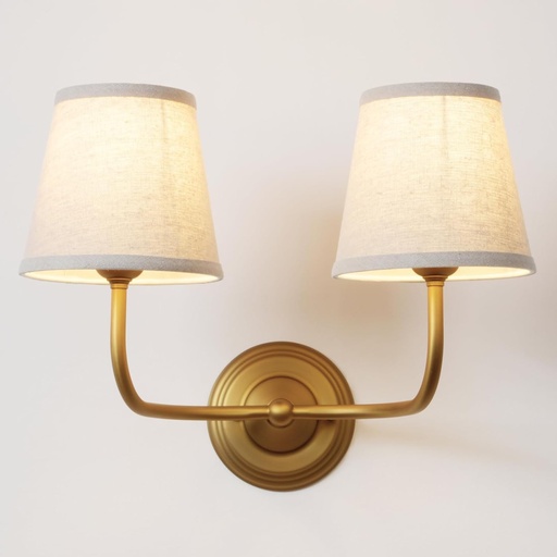 [BRSREZIBDIMR4GTP] Vintage 2-Lights Fabric Wall Sconce with Linen Cloth Shade, Double Arm Wall Lamp Fixture for Bathroom Bedroom Living Room Hallway