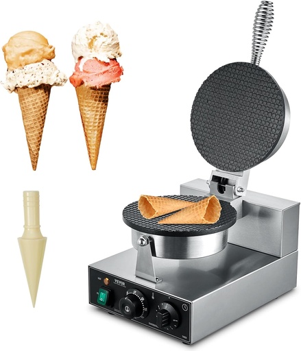 [BRSRAGQ7OUMBU2T5] VEVOR Electric Ice Cream Cone Maker, Commercial 1230W Waffle Cone Machine, Non-Stick Stainless Steel Egg Roll Mold, with Temperature and Time Control, Handle, for Restaurant Bakery Snack Bar Family