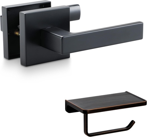 [BRSRAFL3OQFREC34] Linkaa Bathroom Accessories Bedroom Bathroom Hardware (Black Door Lever Set （Passage,no Lock,1 Pack） + Toilet Paper Holder with Shelf Oil Rub Bronze 1 Pack