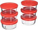 Pyrex (6) 7200 2 Cup Glass Bowls & (6) 7200-PC Red Food Storage Replacement Lids - Made in USA