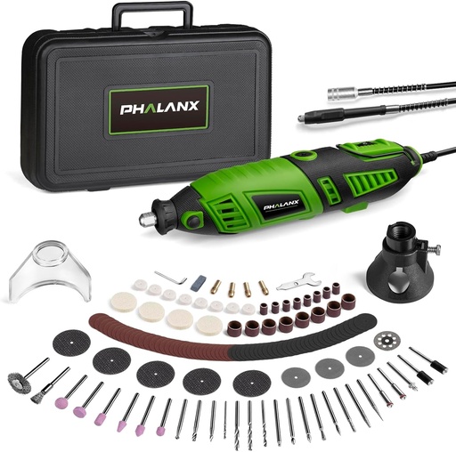 [BRSW2AYRAEFGEALB] 180W Rotary Tool Kit, 1.5-Amp PHALANX 6 Variable Speed with Flex Shaft, 8000-32000RPM Multi-Tool& 139pcs Accessories Kit, Power Multiuse Set Prefect for Crafting Projects and DIY Creations…