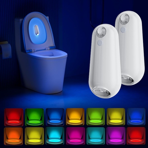 [BRSREZIRDMFAGCLG] Toilet Night Light with Motion Activated Sensor, 8 Color USB Rechargeable Inside Toilet Bowl Light Bathroom Accessories Stick-On LED Nightlights for Bathroom, Bedroom, Cabinet, Stairs, Hallway