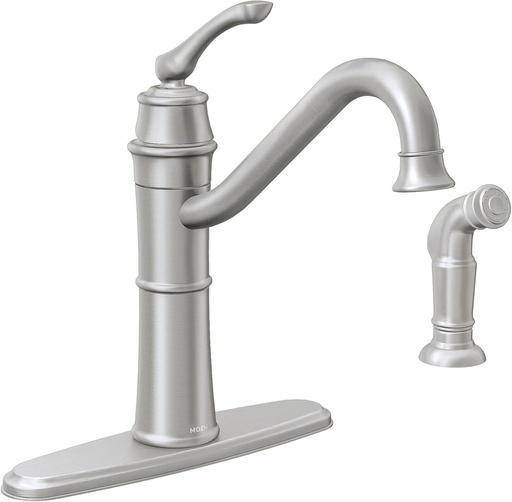 [BRSWIAQKBMCAYELU] Moen Wetherly Spot Resist Stainless High-Arc Kitchen Faucet with Side Spray, 87999SRS