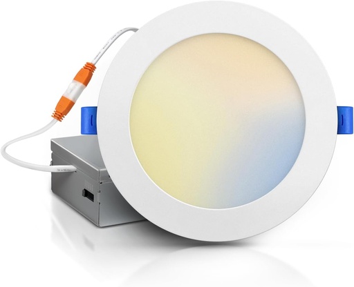 [BRSROYY2OV5BG2AZ] ECOELER 6 Inch 5CCT Ultra-Thin LED Recessed Ceiling Light with Junction Box, 2700K/3000K/4000K/5000K/6000K Selectable, 12W 1100Lm, Dimmable Canless Wafer Downlight, ETL&FCC Approved