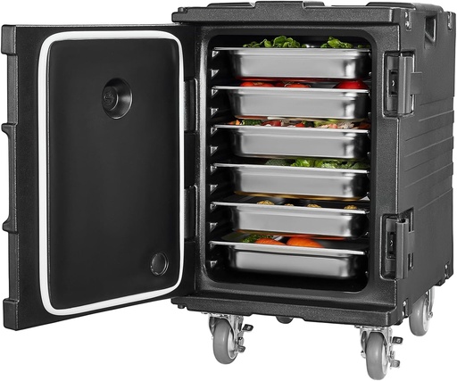 [BRSW2AAODN7QMHTH] VEVOR Insulated Food Pan Carrier, 95 Qt Hot Box for Catering, LLDPE Food Box Carrier w/One-Piece Buckle, Front Loading Food Warmer w/Handles, End Loader w/Wheels for Restaurant, Canteen, etc. Black