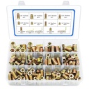 170 PCS Threaded Inserts Nuts, 10 Sizes-1/4-20, 5/16"-18, 3/8"-16 Wood Inserts Assortment Kit, Steel Threaded Inserts for Wood Furniture Screw Threaded Inserts Kit with 3 PCS Hex Wrench