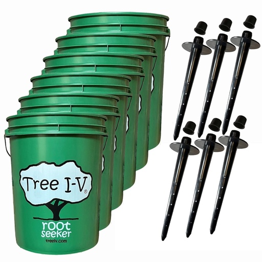 [BRSWIZY7B4FA4YL6] Tree I-V 6-Pk Original Base Root Feeder Watering System - Durable Self-Supported 5-Gal Reservoir with No-Hands Filling - Water 6 Trees in 6 Minutes - Weekly