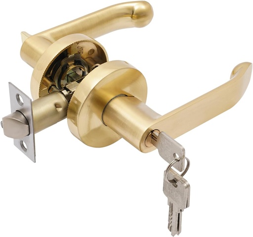 [BRSREZTROR4AI23F] 2 Pack Heavy Duty Door Levers with Keys Entry Door Locks Keyed Alike Door Handles and Double Cylinder Deadbolt Set for Interior or Exterior Door Use (Gold)