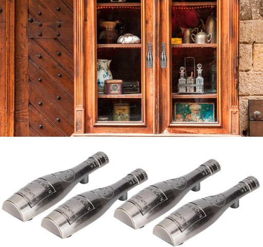 [BRSWYAD2BMBRYF3K] Cabinet Handle, Decorative 4 Set Closet Grip Knob, Wine Bottle Shaped for Drawer Wardrobes(Cyan Gold)