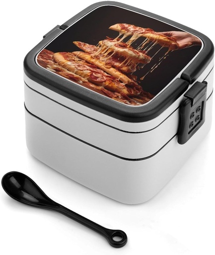 [BRSRAZT6BMHQO2TD] Some Pizza Bento Box Adult Lunch Box All-in-One Lunch Containers with Removable Compartments Double Layer Bento Lunch Box with Spoon And Handle Stackable Lunchbox