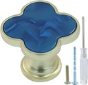 Hordion 6 Pcs Clover Cabinet Knobs, Four-Leaf Handle Decorative Dresser Drawer Knobs Zinc Alloy Single Hole Pulls for Closet Cupboard Pantry, Blue