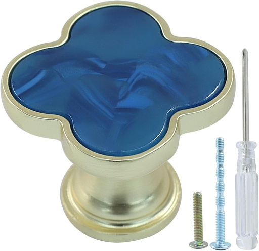 [BRSREEA7AQCBG2TZ] Hordion 6 Pcs Clover Cabinet Knobs, Four-Leaf Handle Decorative Dresser Drawer Knobs Zinc Alloy Single Hole Pulls for Closet Cupboard Pantry, Blue