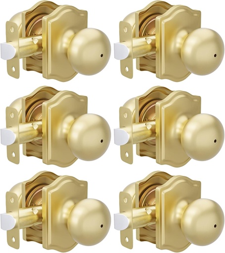 [BRSRAZQYCEFWYYI4] Goldenwarm 6 Pack Brushed Gold Privacy Door Knobs Interior for Bedroom & Bathroom, Classic Gold Interior Door Knobs