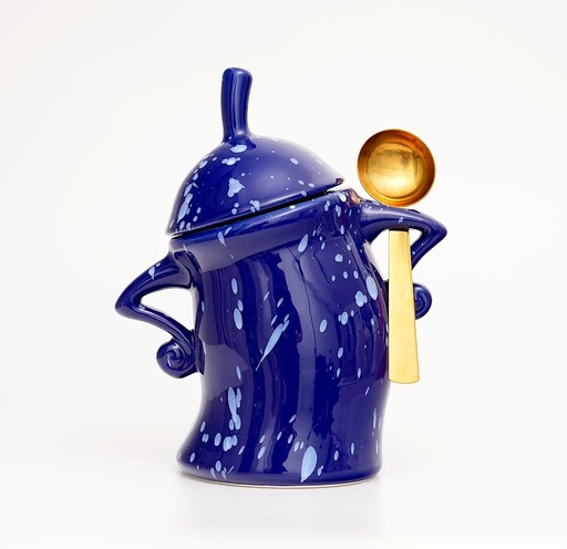 [BRSREZANAR6RSDQZ] Canister With Attitude,Large Capacity Cute Sassy Tea Pot Storage with Airtight Lid Fun Food Jar Stylish Teapot Large Ceramics Lid, Creative for Coffee, Tea, Sugar, and Spices,With Spoon (Blue)