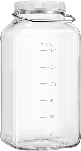 [BRSRAHT4OEORMGY2] 1 Pack 2 Gallon Glass Jar with Lid(7600ML/256 FL Oz), Large Glass Container with AIRTIGHT Lid AND Stainless Steel Handle, Wide Mouth Glass Flour Storage Containers with Scale Mark for Flour, Sugar