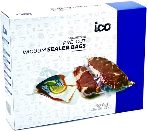 [BRSWGZT5BAOROG3F] ICO Clear Vacuum Bags for FoodSaver, Quart size bags, 50 count (Vacuum Freezer Storage Bags) Certified BPA and Phthalate free