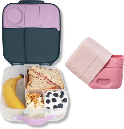 [BRSRAZ36BB6R6DL5] b.box Lunchbox (Indigo Rose) + Silicone Snack Cups Combo Pack: Includes Lunch Box (8 1/2 Cup Capacity) and 2 Silicone Bento Box Dividers