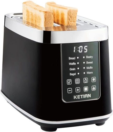 [BRSRMGI7B4IQA3L4] Smart Toaster Touchscreen, KETIAN Automatic Electric Digital Toaster 2 Slice, 7 Browning Settings, Preset Modes for 7 Types of Bread, 1400W