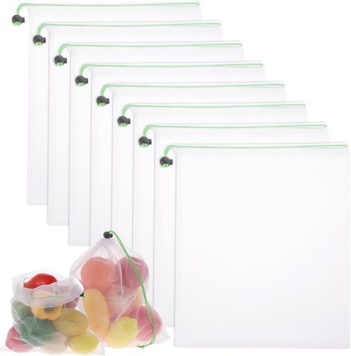 [BRSRAHTQOADQMCD6] TIESOME 8PCS Reusable Produce Mesh Bags, Washable Vegetable Storage Bags With Drawstring Transparent Toy Organizer Bags Eco-Friendly Grocery Storage Mesh Bags for Farmers Market Refrigerator Storage