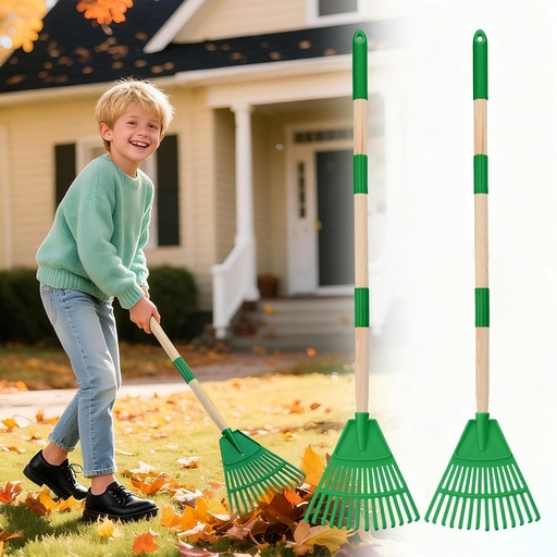 [BRSREEI2OYFB6CT4] Acostop 2 Pcs Kids Rakes with Wood Handle - 34" Lightweight Plastic Garden Rake for Leaves, Safe to Use Kid Yard Tools for Boys Girls Fall Gardening Gifts (Green)