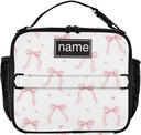 Kcldeci Custom Insulated Lunch Box for Girls Boys,Cute Coquette Pink Ribbon Bow Personalized Insulated Lunch Box Customized Reusable Lunch Bag