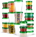 PLASTICPRO 24 Pack Twist Top Containers Assorted Sizes Plastic Food Storage Containers with Green Twist on Lids Stackable Reusable