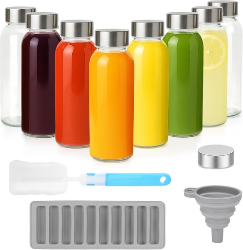 [BRSREZTRPN6RY2T7] Zukro Glass Water Bottles with Lids 10.5 oz, 8 Pack Clear Reusable Glass Small Juice Bottles With Stainless Steel Cap for Juicing, Milk, Ginger Shot, BPA-Free Leak Proof 300ml Drinking Container Jar