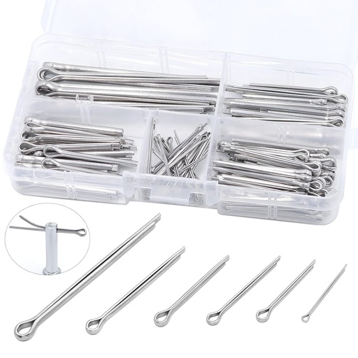 [BRSROHYYCF6RMALX] 140pcs Cotter Pin Assortment Kit 6 Sizes 304 Stainless Steel Hairpin Cotter Pins M1.6/M2.5/M3.2/M4 Split Pin Fastener Clips