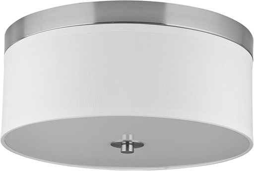 [BRSWIGYACQAWOH32] Linea di Liara Occhio Brushed Nickel 15" Flush Mount Ceiling Light Fixture Overhead Lights for Ceilings Kitchen Hallway Bedroom Bathroom Ceiling Light Fixtures, White Fabric Shade, UL Listed