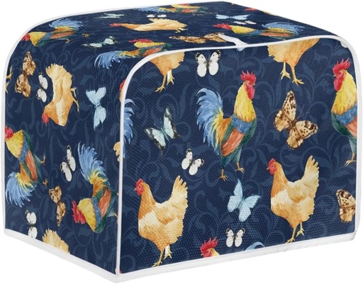 [BRSRMBQLDMBGCYI2] doginthehole 4 Slice Slot Toaster Cover Roosters Pattern Bread Toaster Oven Cloth Cover Four Slice Toaster Cover Bakeware Protector, Chickens Print