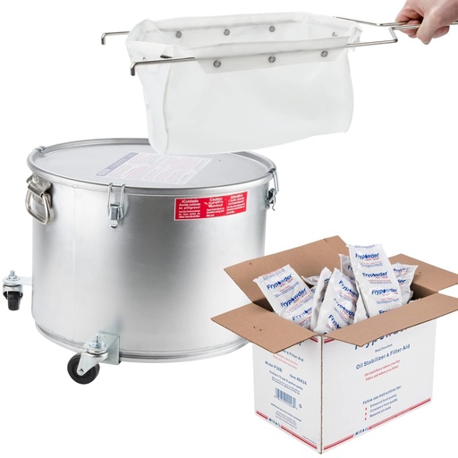 [BRSWIZTQAQDRUDDM] MirOil Filter Pot Combo - Oil Pot & Filter Bag (7 Gallon) – Heavy Duty Steel Disposable Caddy with Castor Wheel and Lid for Commercial Kitchen Storage - Grease Container for Kitchen – Model #60LC