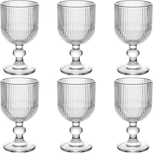 [BRSROZIKOV4AI3L4] Vintage Glassware Water Goblets Drinking Clear Wine Glasses set of 6 Embossed Drinkware Stemware 13 oz for Wedding Party Bar Christmas