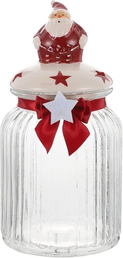[BRSW2HQEAENGACD4] Angoily Christmas Glass Apothecary Jar Santa Claus Lid Candy Buffet Display Pot Clear Sugar Cookie Canister Food Container Jewelry Trinket Holder for Home Kitchen