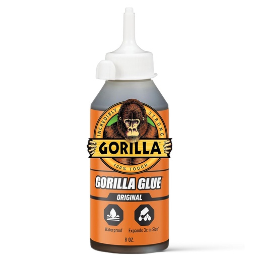 [BRSWIYTZOF5WODD3] Gorilla Original Gorilla Glue, Brown, Waterproof Polyurethane Glue, 8 Ounce (Pack of 1) - Expands Into Materials, All Purpose