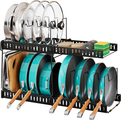 [BRSREYL6DMMWEHLP] Expandable Pots and Pans Organizer Under Cabinet, Adjustable Divider Pot Lid Holder for Kitchen Organization and Storage, Pan Lid Rack Organizer Inside Cabinet for Cookware, Bakeware